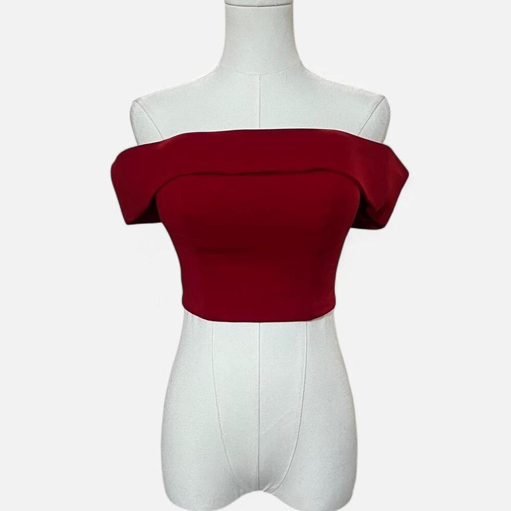 VTG Y2K La Femme Chic Red Off the Shoulder Crop Top w Padding & Boning 0/XS